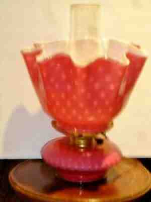 Fenton PINK Rose CONTROLLED BUBBLE OPTIC CASED GLASS OIL STYLE LAMP,(1-2)