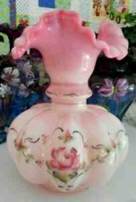 Online Fenton QVC Rosalene Satin Melon Pitcher JK Spindler Roses.