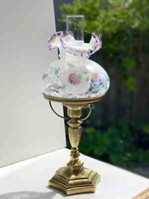 Fenton Meadow Beauty Lamp French Opalescent Trellis Violet Crest HP & Signed