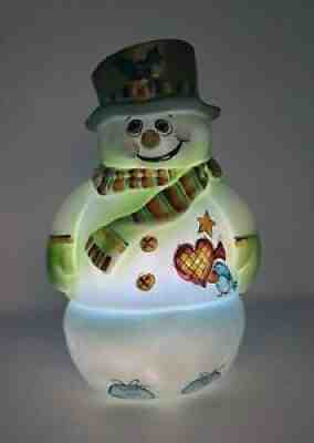 Fenton Art Glass OOAK Painted 2-Pc. Opal Satin Snowman Fairy Light by Kim Barley