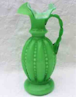 Fenton Charleton Beaded Melon offers Blue Overlay Pitcher with Blue Applied Handle