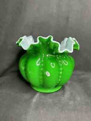 Fenton Ivy green overlay beaded sold melon vase