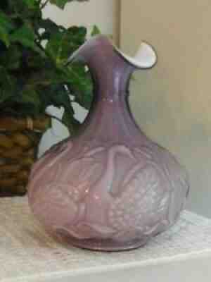 FENTON ART GLASS PLUM OVERLAY SWAN VASE 95TH ANIVERSARY OFFERING 3 FAM. SIG.