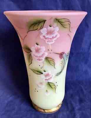 Fenton burmese glass vase ooak hand painted by louise piper 1979