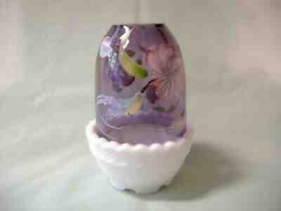 Fenton Plum Hand Painted Fairy Lamp with Hummingbird LTD ED Burton & Buskirk!