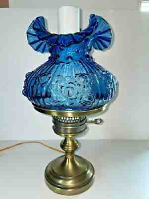 Fenton Blue Cabbage Rose Hurricane 16