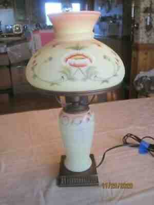 Fenton Burmese Student Lamp Hand Painted Roses By Louise Piper 1972