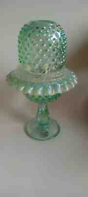 FENTON GREEN OPALESCENT IRIDESCENT HOBNAIL FAIRY LAMP !!!GORGEOUS!!!