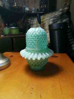 fenton willow green Hobnail fairy lamp