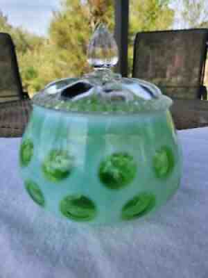 Rare Fenton Coindot Lime Green Candy Dish