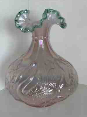 George Fenton Glass Signed Irridescint Ruffled Swan Vase
