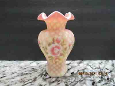 Fenton burmese glass vase ooak hand painted by louise piper 1979