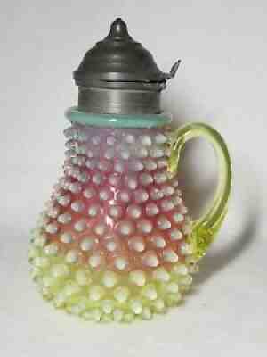 Vintage Victorian Hobbs Rubina Verde Opalescent Vaseline Cranberry Hobnail Syrup