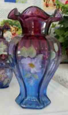 FENTON ART GLASS MULBERRY HEX VASE 9