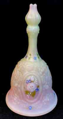 Fenton Art Glass Hand Painted Roses On Burmese Satin Mirror & Roses Bell QVC