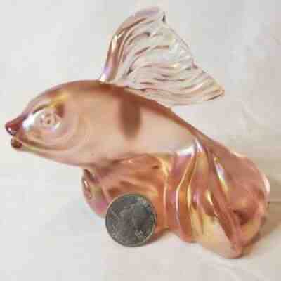 Vintage Fenton Art Glass Pink Carnival Gold Fish Glass Messenger, 2002