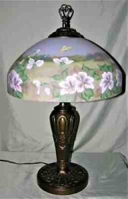 Very Rare Fenton Connoisseur Collection 1997 Scenic Floral Reverse Painted Lamp