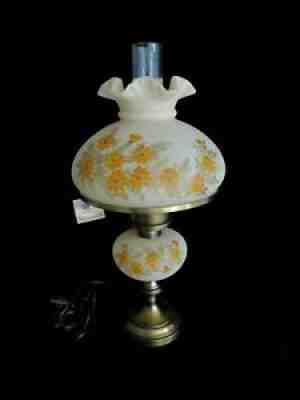 Vintage Fenton Lamp Satin Uranium Glass Floral Motif Hand Painted FRANCES BURTON