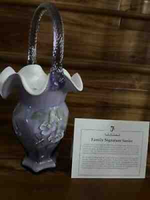 Vintage Fenton Violet Purple Overlay Basket Family Signature