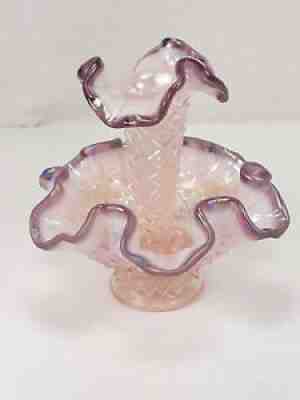 Rare Fenton Art Glass Miniature Epergne Diamond Lace Pink Opaline Purple Crest