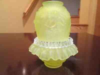 Fenton LG Wright Frosted Vaseline 4 PC Fairy Lamp Embossed Roses Glows UV Light