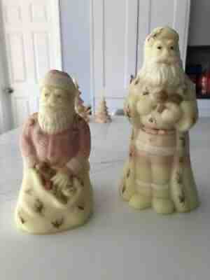 Fenton Burmese Santa Christmas Figurine Lot Hand Painted Set Of Two