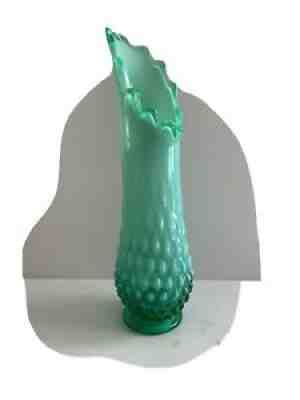 RARE 1940s-50s GORGEOUS FENTON OPALESCENT GREEN HOBNAIL SWUNG VASE