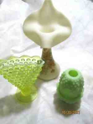 Fenton Lot Topaz Opalescent Vaseline Lime Green Fairy Lamp Custard JIP Vase