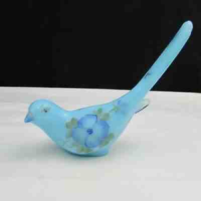 Fenton Peking Blue Blue Florals OOAK? Hand Painted Happiness Bird NIL C2566