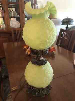 Fenton Gone with the Wind Lamp- Poppy Lime Green Uranium Satin Glass