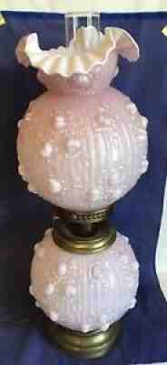 VINTAGE FENTON PINK LAVENDAR CABBAGE ROSE OVERLAY GOND WITH THE WIND LAMP