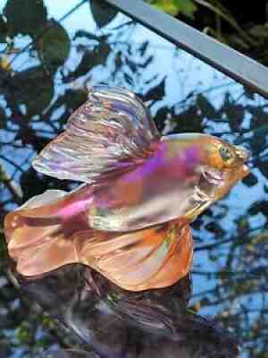 Fenton Art Glass Pink Iridescent Fish. Limited Edition-Glass Messenger Series.