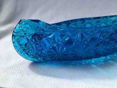 Vintage FENTON RARE Blue Teal Daisy and Button Art Glass Canoe Boat Trinket C50s