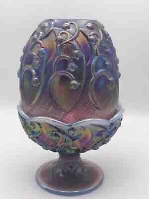 Â Fenton Opalescent Carnival Glass Fairy Lamp Lily of the Valley Plum Purple 7