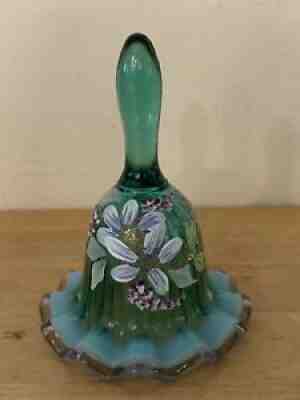 Fenton Glass on sale Basket New Century Spruce Green Purple Handle Dragonfly Handpainted