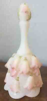 Fenton Art Glass White Pink Satin Glass Lily Bell Temple Bells Artist Signed