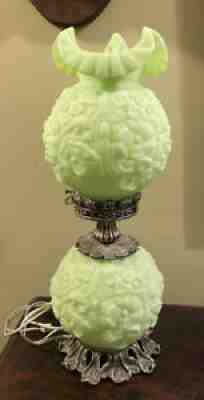 Fenton Gone with the Wind Lamp- Poppy Lime Green Uranium Satin Glass