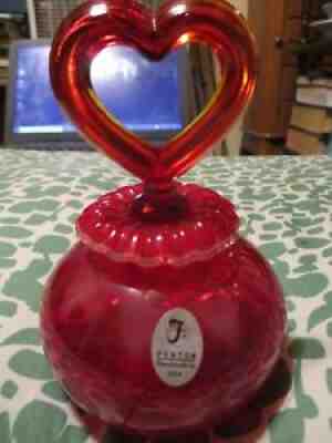 Vintage Fenton Opalescent Heart Optic Perfume Bottle Cranberry Glass 5 inch