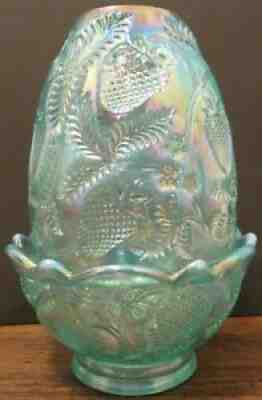 Fenton Sea Green Aqua Blue Glass Fairy Lamp Strawberry Pattern Candle buy Holder