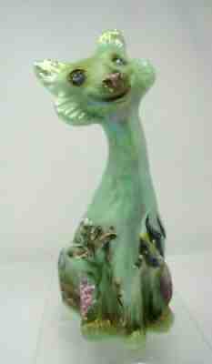 Fenton Iridized Jadite Alley Cat Seascape Turtle, Coral, Fish HP Spindler OOAK!!