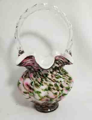  ?¡FENTON Signed Bill Fenton~Vasa Murrhina Rose Green Aventurine Basket~95th anniv