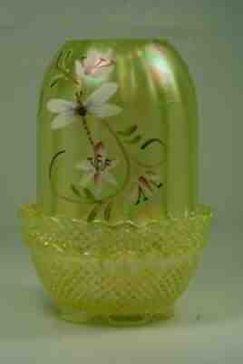 Fenton Trailing Lily Vaseline Glass Uranium Fairy Lamp. Very Rare!