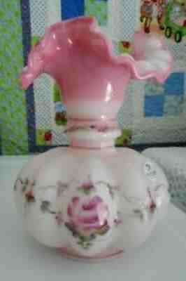 Fenton QVC Rosalene Satin Melon hot Pitcher JK Spindler Roses.