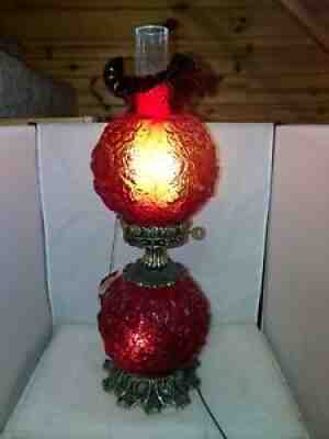 Large Fenton L&LWMC Cranberry / Red Poppy GWTW Lamp 24