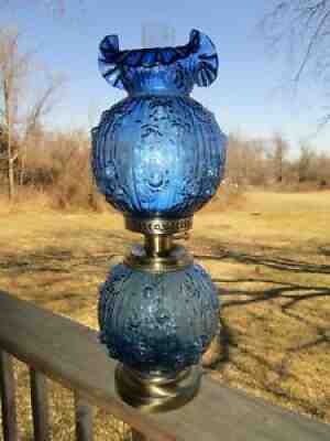 GWTW Blue Fenton Glass Cabbage Rose Table Lamp 24