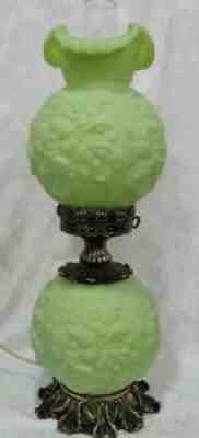FENTON GWTW BANQUET LIME GREEN POPPY FLOWERS LAMP URANIUM GLASS 3 Way 24" GLOWS