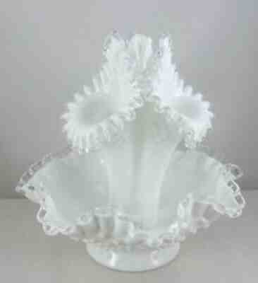 Fenton 3701 SC Rare Royal Hobnail 10Â½" 4 Pc. Epergne Set w/ applied Silver Crest