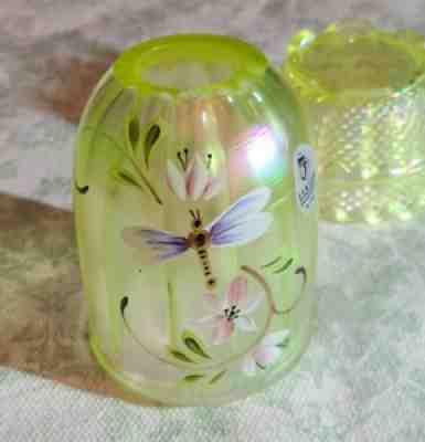 FENTON TRAILING LILY VASELINE URANIUM GLASS FAIRY LAMP LIGHT RARE PIECE