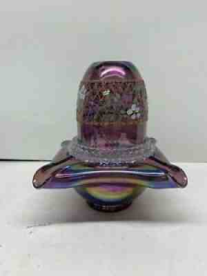 RARE FENTON ART GLASS 1995 Hand Painted PLUM CARNIVAL 3 PC FAIRY LIGHT