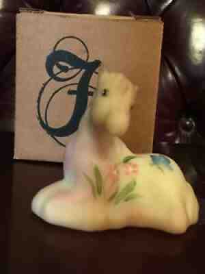 HTF Fenton Burmese Satin Hand Painted Floral & Butterfly Foal Horse Uranium Fred